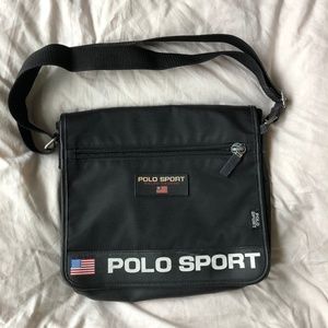 Vintage Black Polo Sport Nylon Messenger Travel